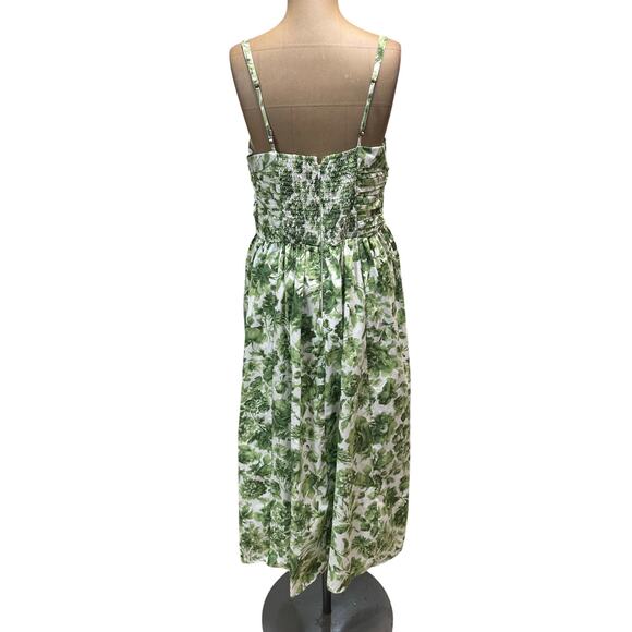 A & F Midi Dress Emerson Poplin Wide Strap Green Floral Cotton size Large - Picture 8 of 11